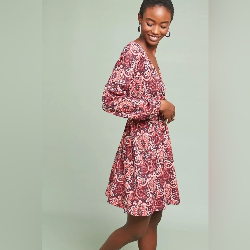 Anthropologie Maeve Paisley Belted Dress Long Sleeve Size XS - Picture 2 of 14
